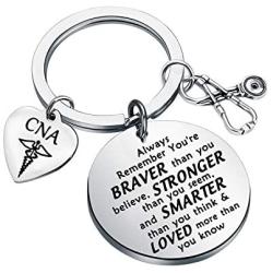 BAUNA CNA Keychain Certified Nursing Assistant Gift Always Remember You’re Braver Than You Believe Inspiration Jewelry for Medical Student Nurses