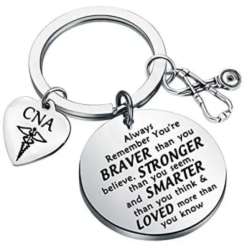 BAUNA CNA Keychain Certified Nursing Assistant Gift Always Remember You’re Braver Than You Believe Inspiration Jewelry for Medical Student Nurses