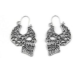 Unisex 925 Sterling Silver Plated Hollow White Skull Earring Human skeleton Head Charm Lever-back Dangle Earrings