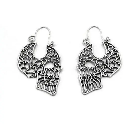 Unisex 925 Sterling Silver Plated Hollow White Skull Earring Human skeleton Head Charm Lever-back Dangle Earrings Unisex 925 Sterling Silver Plated Hollow White Skull Earring Human skeleton Head Charm Lever-back Dangle Earrings