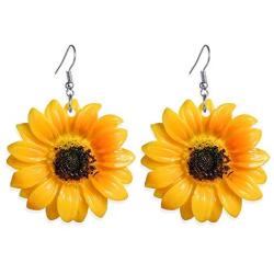 Large Sunflower Hook Dangle Earrings，Bohemian Yellow Resin Acrylic Flower Earring for Women Girls in 2020