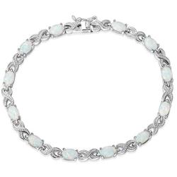 FANCIME Christmas Gift Sterling Silver Infinity Opal Tennis Bracelet Created Fire Opals Gemstone Dainty Charm Fine Jewelry for Women 7 Inches