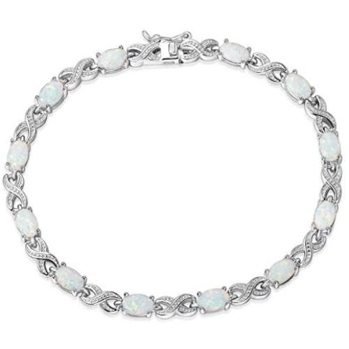 FANCIME Christmas Gift Sterling Silver Infinity Opal Tennis Bracelet Created Fire Opals Gemstone Dainty Charm Fine Jewelry for Women 7 Inches