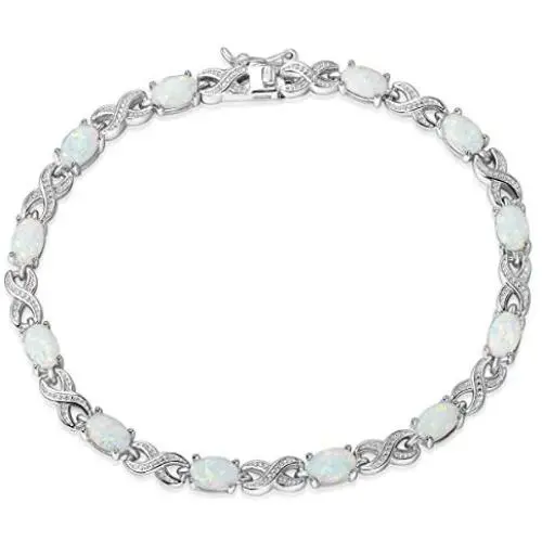 FANCIME Christmas Gift Sterling Silver Infinity Opal Tennis Bracelet Created Fire Opals Gemstone Dainty Charm Fine Jewelry for Women 7 Inches FANCIME Christmas Gift Sterling Silver Infinity Opal Tennis Bracelet Created Fire Opals Gemstone Dainty Charm Fine Jewelry for Women 7 Inches