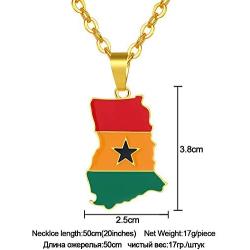 Gold Color Ghana Country Map and Flag Pendant Necklaces Charm Ghanaian Jewelry Ghana National Day Gifts