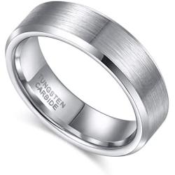 TRUMIUM 4mm 6mm 8mm Men Women Wedding Band Tungsten Carbide Ring Brushed Beveled Edge Silver/Blue/Black Size 4-15