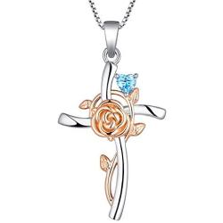 YL Cross Pendant Necklace 925 Sterling Silver Rose Sunflower Necklace Gemstones Flower Jewelry for Women