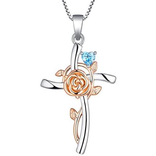 YL Cross Pendant Necklace 925 Sterling Silver Rose Sunflower Necklace Gemstones Flower Jewelry for Women