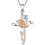YL Cross Pendant Necklace 925 Sterling Silver Rose Sunflower Necklace Gemstones Flower Jewelry for Women