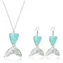 HUASAI Silver Mermaid Tail Necklace Earrings Set for Women Fishtail Charm Pendant