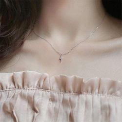 Tiny Lightning Bolt Crystal Necklace for Women Girls S925 Sterling Silver White Gold Plated Minimalist Personalized Little Small Pendant Choker Necklaces Link Chain 18 inches Delicate Fashion Gifts