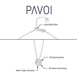 PAVOI 14K Gold Plated Post Faux Diamond Round Solitaire Pendant Halo Necklace | Gold Necklace for Women | Slider Adjustable