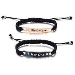 VNOX Personalized Custom Name Date Handmade Braided Rope Mutual Attraction Couples Bracelets for Him and Her Matching Relationship ID Couple Bracelets