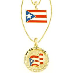 GWOOD Puerto Rico Flag Pendant Set with 24 and 30 Inch Box Link Necklaces
