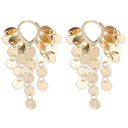 Geometric Round Circle Sequin Coin Dangle Earrings Baroque Disc Coin Tassels Drop Earrings for Women Girls Boho Jewelry Gifts