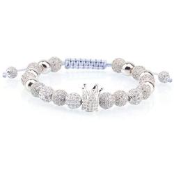 LPBeads Luxury CZ Imperial Crown Braided Copper Bracelets with 8mm Micro Pave Cubic Zirconia Beads Pulseira Bangle Charm Jewelry for Women Men