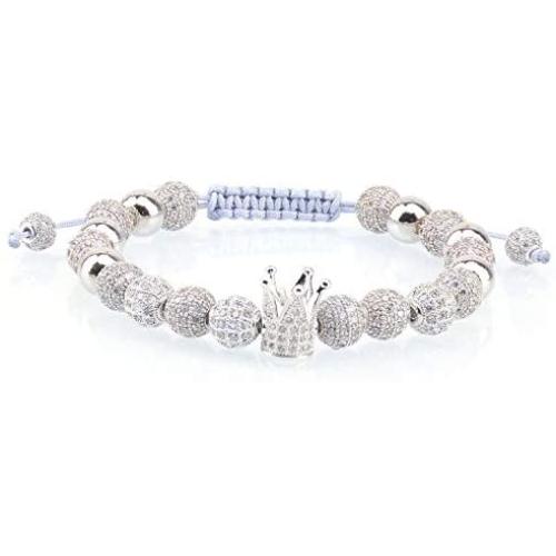LPBeads Luxury CZ Imperial Crown Braided Copper Bracelets with 8mm Micro Pave Cubic Zirconia Beads Pulseira Bangle Charm Jewelry for Women Men