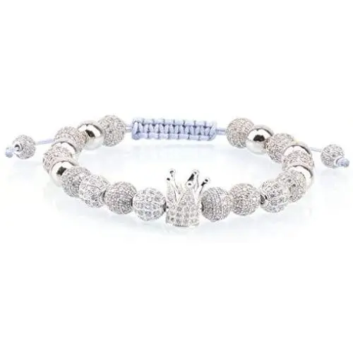 LPBeads Luxury CZ Imperial Crown Braided Copper Bracelets with 8mm Micro Pave Cubic Zirconia Beads Pulseira Bangle Charm Jewelry for Women Men