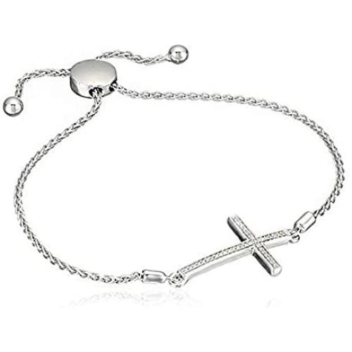 Jewelili Sterling Silver Diamond Bolo Bracelet (1/10 cttw)