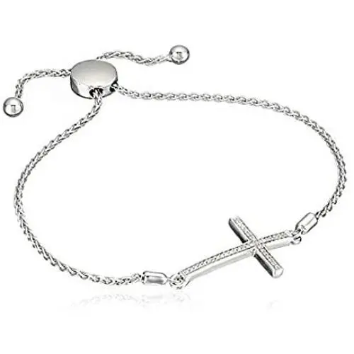 Jewelili Sterling Silver Diamond Bolo Bracelet (1/10 cttw)