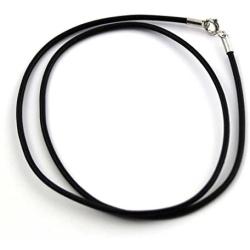 LynnAround Leather Necklace, Sterling Silver Clasp, 2mm 3mm Round Genuine Black Leather Cord Chain 16''-24'' Rope Necklace