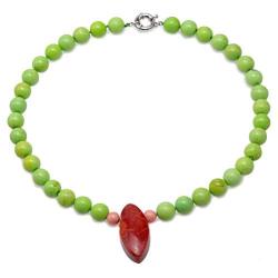 Turquoise Necklace 11.5-12mm Green Round Turquoise Beads Necklace with Coral Pendant 20''