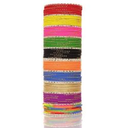 Ratna creation SANARA Indian Bollywood Multi Color Plain Bangle Box for Women & Girls Wedding wear 72 Pcs Bangles Bracelet Churi Set Jewellery (2.6) (Multi 10, 2.6)