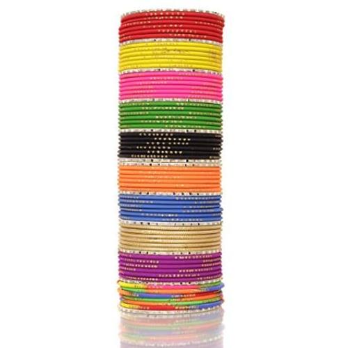Ratna creation SANARA Indian Bollywood Multi Color Plain Bangle Box for Women & Girls Wedding wear 72 Pcs Bangles Bracelet Churi Set Jewellery (2.6) (Multi 10, 2.6)
