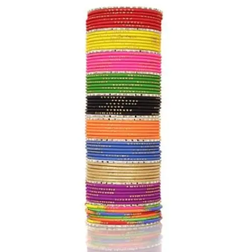 Ratna creation SANARA Indian Bollywood Multi Color Plain Bangle Box for Women & Girls Wedding wear 72 Pcs Bangles Bracelet Churi Set Jewellery (2.6) (Multi 10, 2.6)