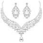 Hapibuy Crystal Bridal Wedding Necklace and Earrings Jewelry Set For Women and Brides