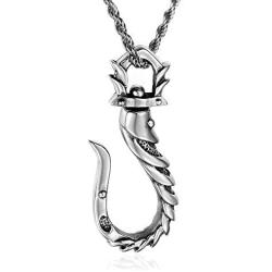 ZiWuark Mens Fish Hook Necklaces Pendant Stainless Steel Fishing Necklace Fish Scale Pendants Nautical Jewelry Gifts for Men Women with 24 Inches Chain