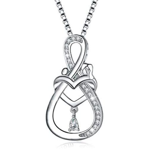 Mother Daughter Necklace for Valentines Day Love Heart Infinity S925 Sterling Silver Women Pendant Necklaces for Mom Daughter Girlfriend Wife Grandma Birthday Jewelry with Gift Box Gifts