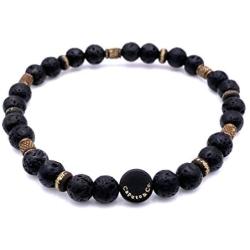 Mens Strength and Courage Lava Stone Stretch Bracelet Handcrafted in USA