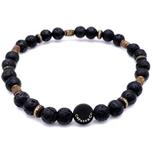 Mens Strength and Courage Lava Stone Stretch Bracelet Handcrafted in USA