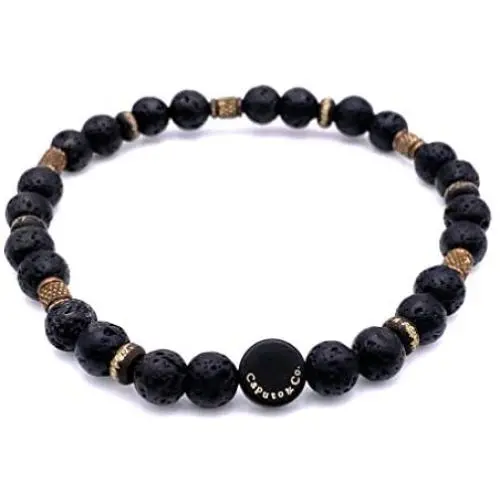 Mens Strength and Courage Lava Stone Stretch Bracelet Handcrafted in USA