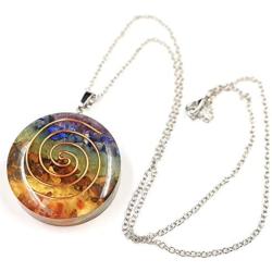 PSEEHEE Orgone Round Chakra Healing Crystals Pendant Necklace, 7 Chakra Stones Necklace for EMF Protection Spiritual Healing Jewelry Men Women (7 Chakra)