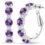 Gem Stone King 2.74 Ct Round Purple Amethyst 925 Sterling Silver Hoop Earrings