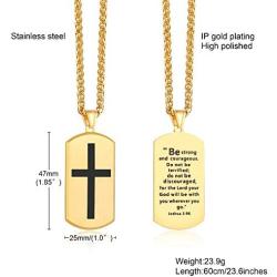 MEALGUET Joshua 1:9 Necklace, Stainless Steel Dogtag and Cross Pendant Christian Gifts,Be Strong and Courageous Engraved Bible Verse Necklace,Baptism Gift, Confirmation Bible Verse Jewelry for Men