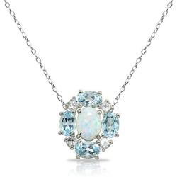 Sterling Silver Simulated or Genuine Gemstones Oval Necklace with White Topaz Accents