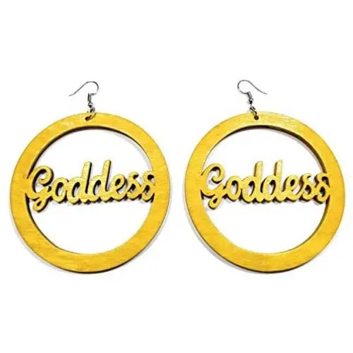 Teris Boutique Goddess Queen Wood Engraved Encircled Round Pop Multi Color Fashion Jewelry Dangle Earrings
