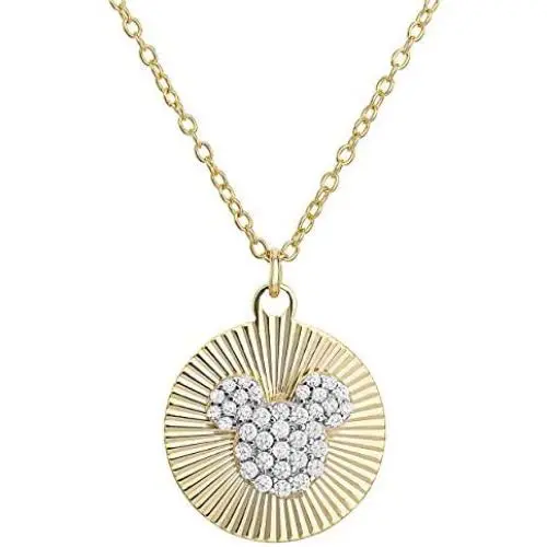 Disney Mickey and Minnie Mouse Yellow Gold Over Sterling Silver Cubic Zirconia Disc Pendant Necklace 16 + 2” Chain Disney Mickey and Minnie Mouse Yellow Gold Over Sterling Silver Cubic Zirconia Disc Pendant Necklace 16 + 2” Chain