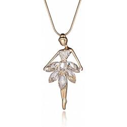 Kalapure Ballet Girls Necklace 18K Gold Palted Crystal Zirconia Ballerina Dancing Necklace for Womens Kids