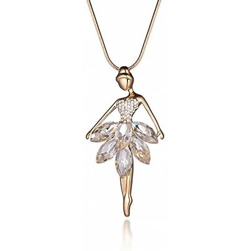 Kalapure Ballet Girls Necklace 18K Gold Palted Crystal Zirconia Ballerina Dancing Necklace for Womens Kids