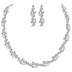 FAMARINE Silver Bridal Jewelry Set, Clear Crystal Wedding Drop Earringsnd Necklace for Bride Bridesmaid