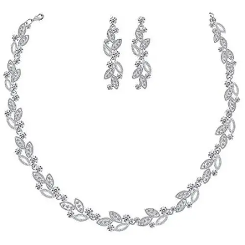 FAMARINE Silver Bridal Jewelry Set, Clear Crystal Wedding Drop Earringsnd Necklace for Bride Bridesmaid