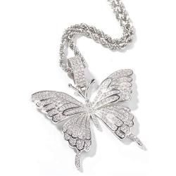 KMASAL Iced Out Chain 18K Gold Plated Fully Zirconia Simulated Diamond Butterfly Hip Hop Pendent Necklace for Men Women