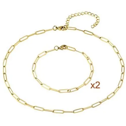 14k Real Gold Plated Paperclip Link Necklaces, 4mm Oval Chain Link Choker Necklace Bracelets,Chunky Collar Jewelry Set for Women Teens Girl 14k Real Gold Plated Paperclip Link Necklaces, 4mm Oval Chain Link Choker Necklace Bracelets,Chunky Collar Jewelry Set for Women Teens Girl