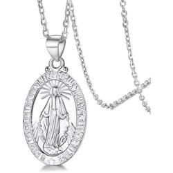 FaithHeart Sterling Silver Saint Christopher/Virgin Mary/Raphael/Jesus/Saint Benedict Pendant Necklace Religious Christian Jewelry for Women/Men, Customize Available