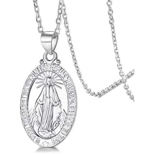 FaithHeart Sterling Silver Saint Christopher/Virgin Mary/Raphael/Jesus/Saint Benedict Pendant Necklace Religious Christian Jewelry for Women/Men, Customize Available