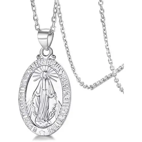 FaithHeart Sterling Silver Saint Christopher/Virgin Mary/Raphael/Jesus/Saint Benedict Pendant Necklace Religious Christian Jewelry for Women/Men, Customize Available